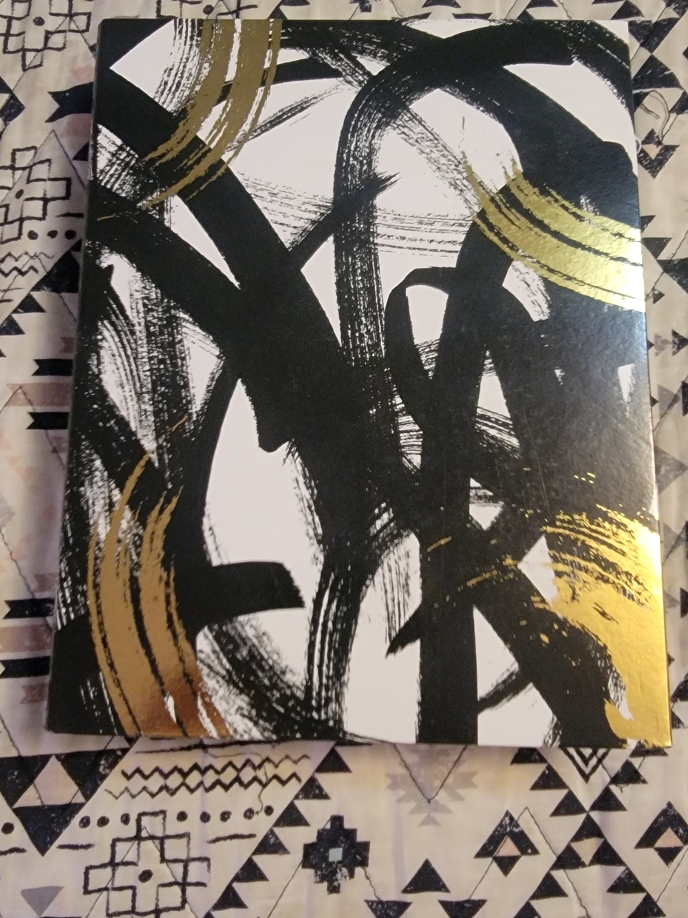 Modern Abstract Binder with Black and Gold Brushstrokes